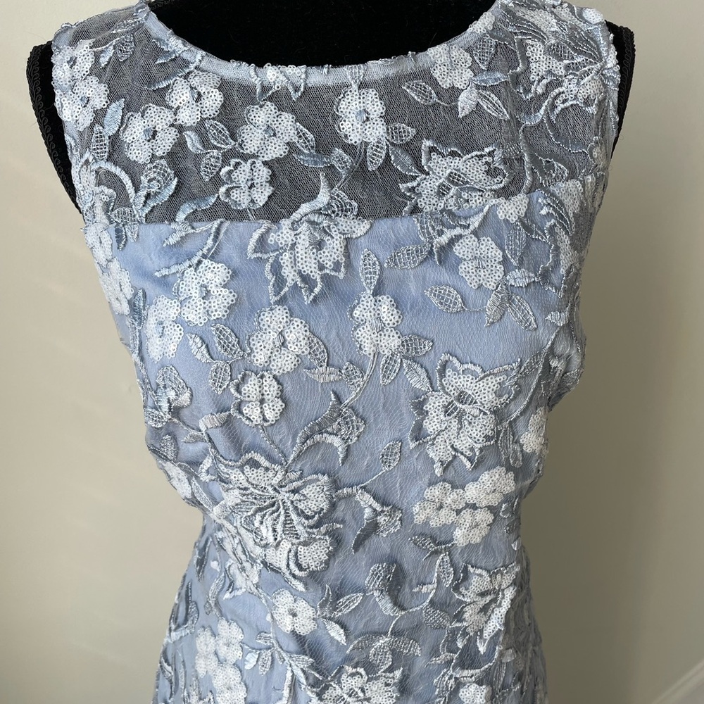Elegant Carolina Blue sequined Floral embellished Dress - Picture 2 of 7
